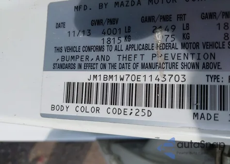 2014 Mazda Mazda3 I Grand Touring z USA, uszkodzony, nr VIN JM1BM1W70E1143703